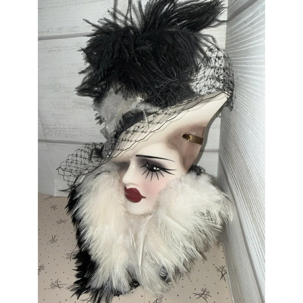 Unique Creations Art Deco Roaring 20s Lady Face Mask Wall Hanging Feather Hat
